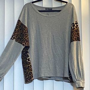 Shop Basic Large Long Sleeve Cheetah Leopard Print Animal Sweater Pullover Cozy